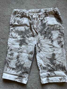 Tie-Dye Linen Blend Drawstring Bermuda Shorts - Gray & White